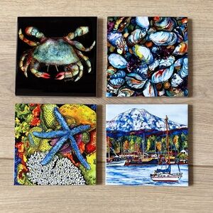 Colorful Nautical Ceramic Coasters, Set of 4 featuring Pacific Northwest Artwork